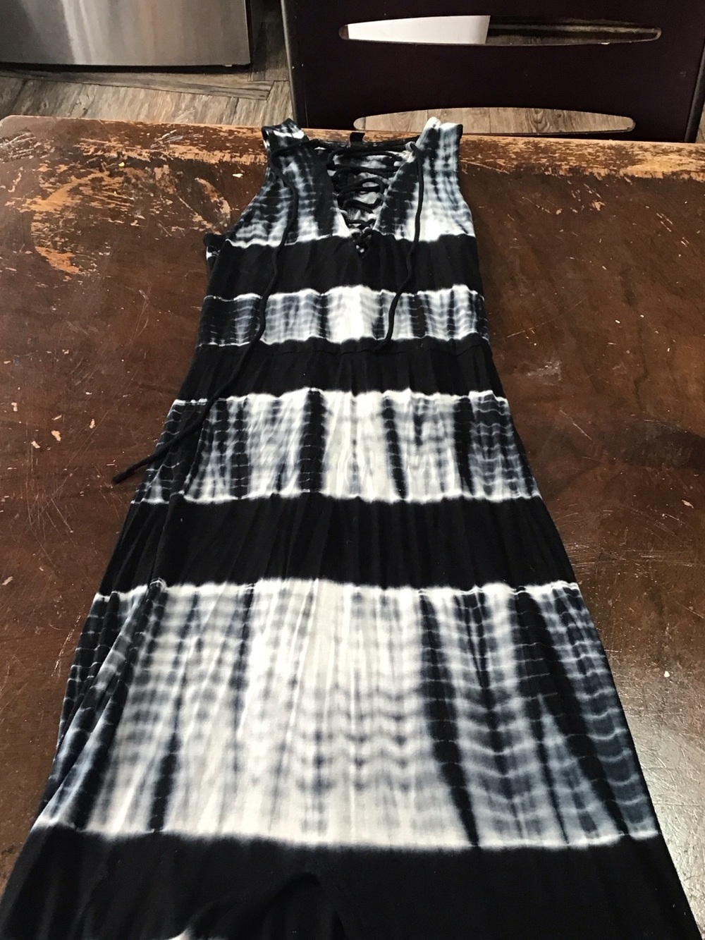Material Girl Black & White Tie-Dye Maxi with Lace-Up Front